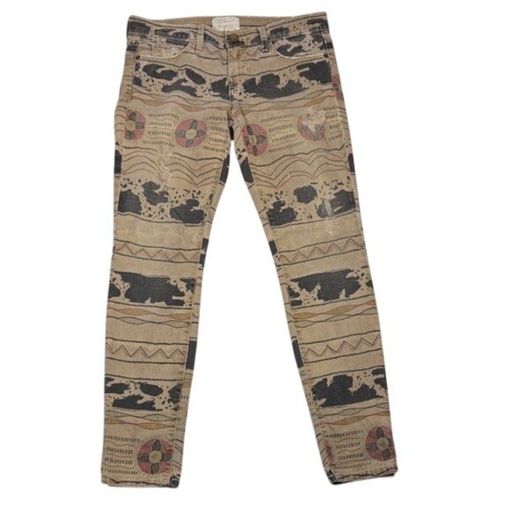 Current/Elliott The Ankle Skinny‎ Jeans Vintage Tribal Destroy Tan Black Size 28